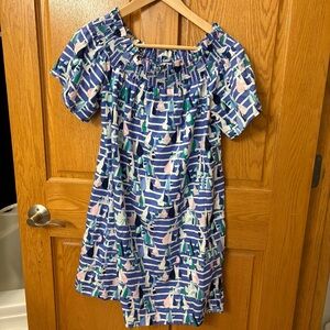 Vineyard Vines Women off shoulder dress harbor scene blue